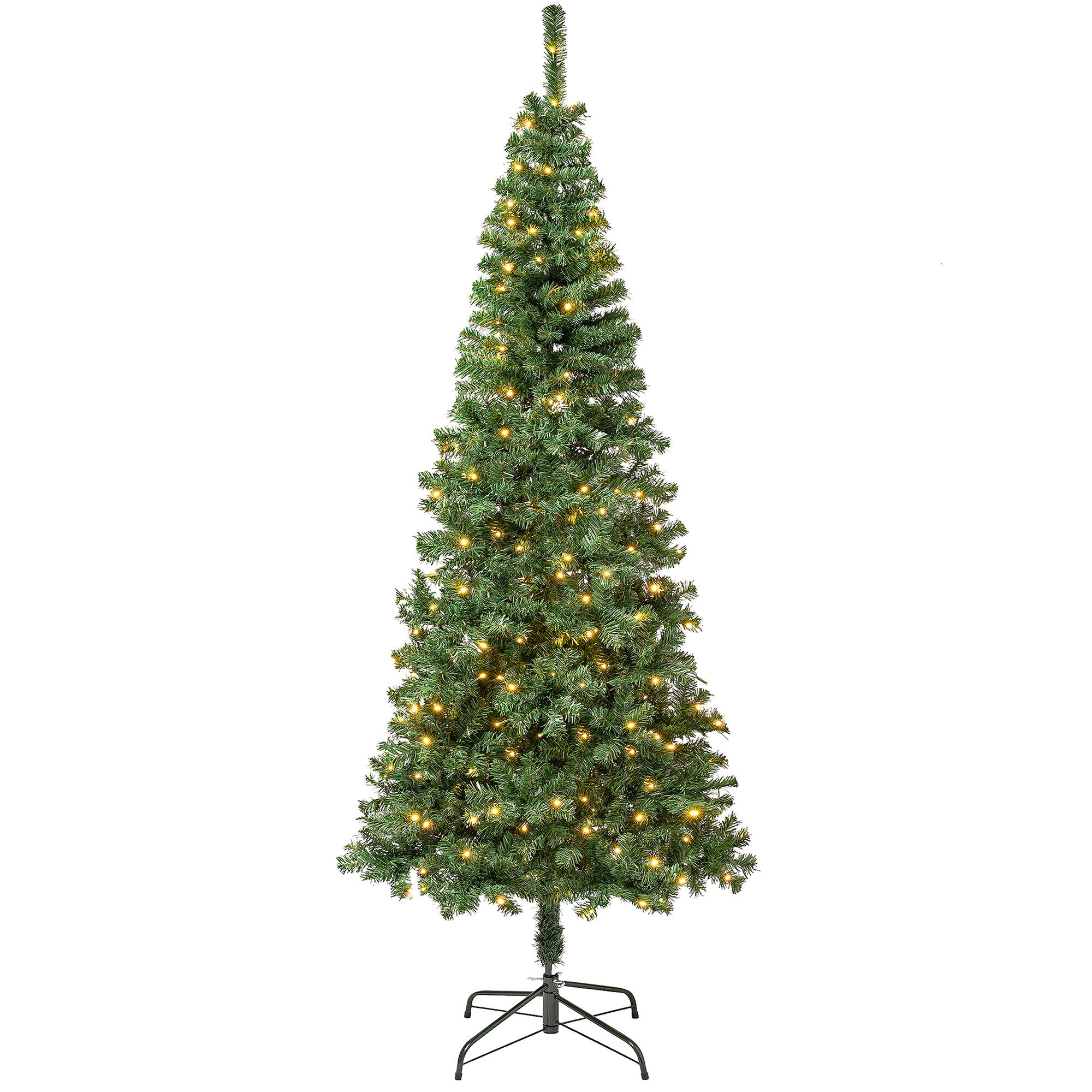 7.5ft. Pre-Lit Oakley Hills Snow Hinged Tree with Flocked Pinecones, Warm White LED Lights